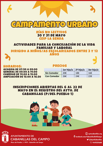 Cabanillas organiza dos nuevas jornadas de campamento urbano