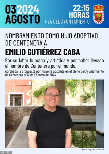 Centenera hará Hijo Adoptivo al actor Emilio Gutiérrez Caba