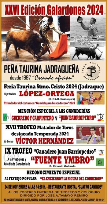 La Peña Taurina Jadraqueña entrega este domingo sus galardones