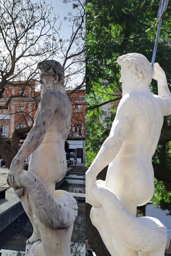 El Ayuntamiento restaura la estatua de Neptuno del Jardinillo